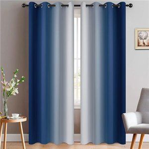 Blue and Greyish White Ombre Curtains, Room Darkening Gradient Color Curtains